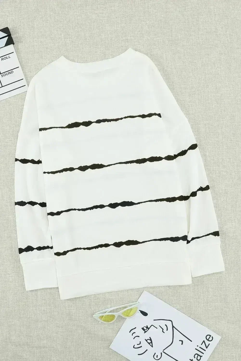 Sweat-shirt Femme à Rayures Tie-dye Blanches