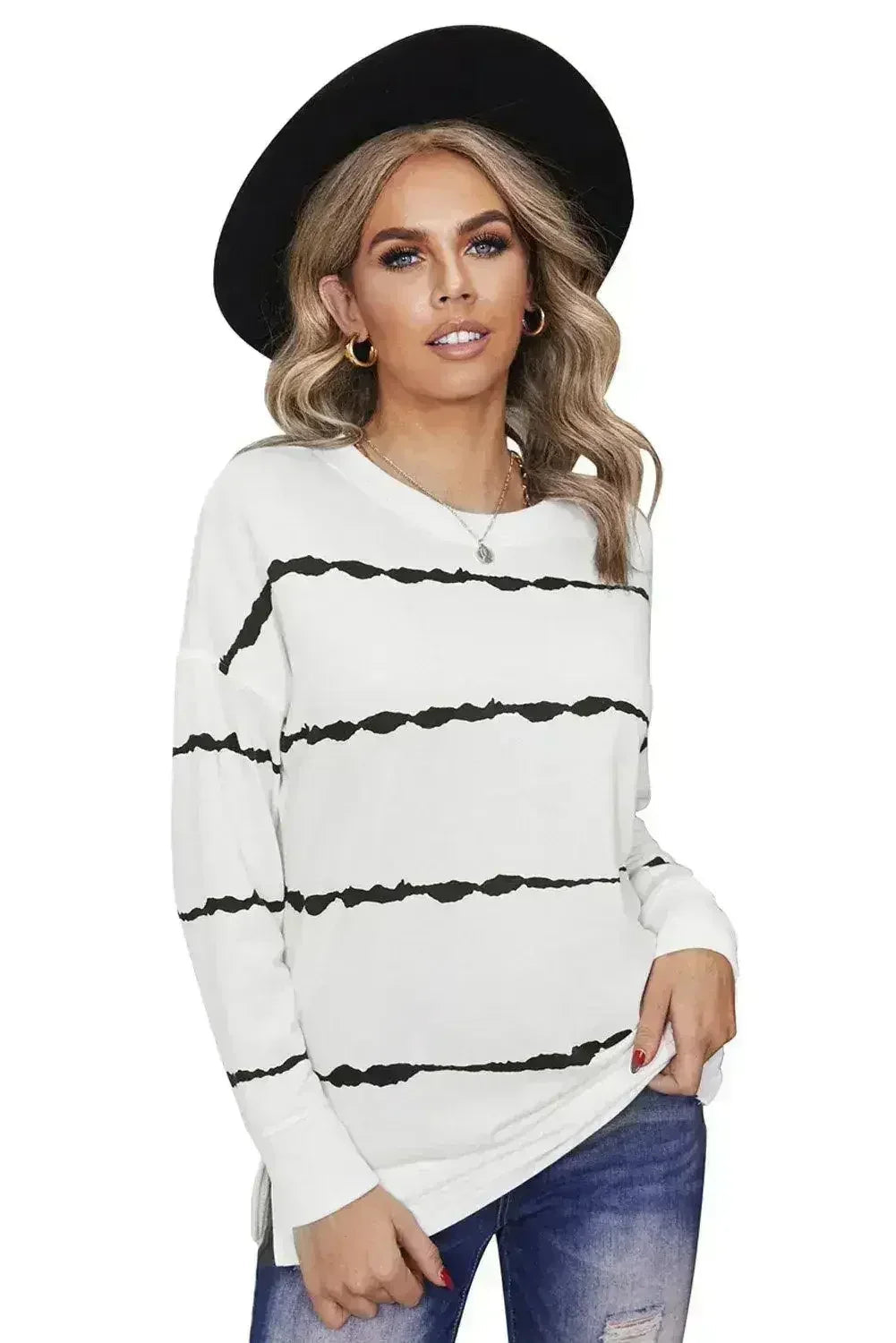 Sweat-shirt Femme à Rayures Tie-dye Blanches