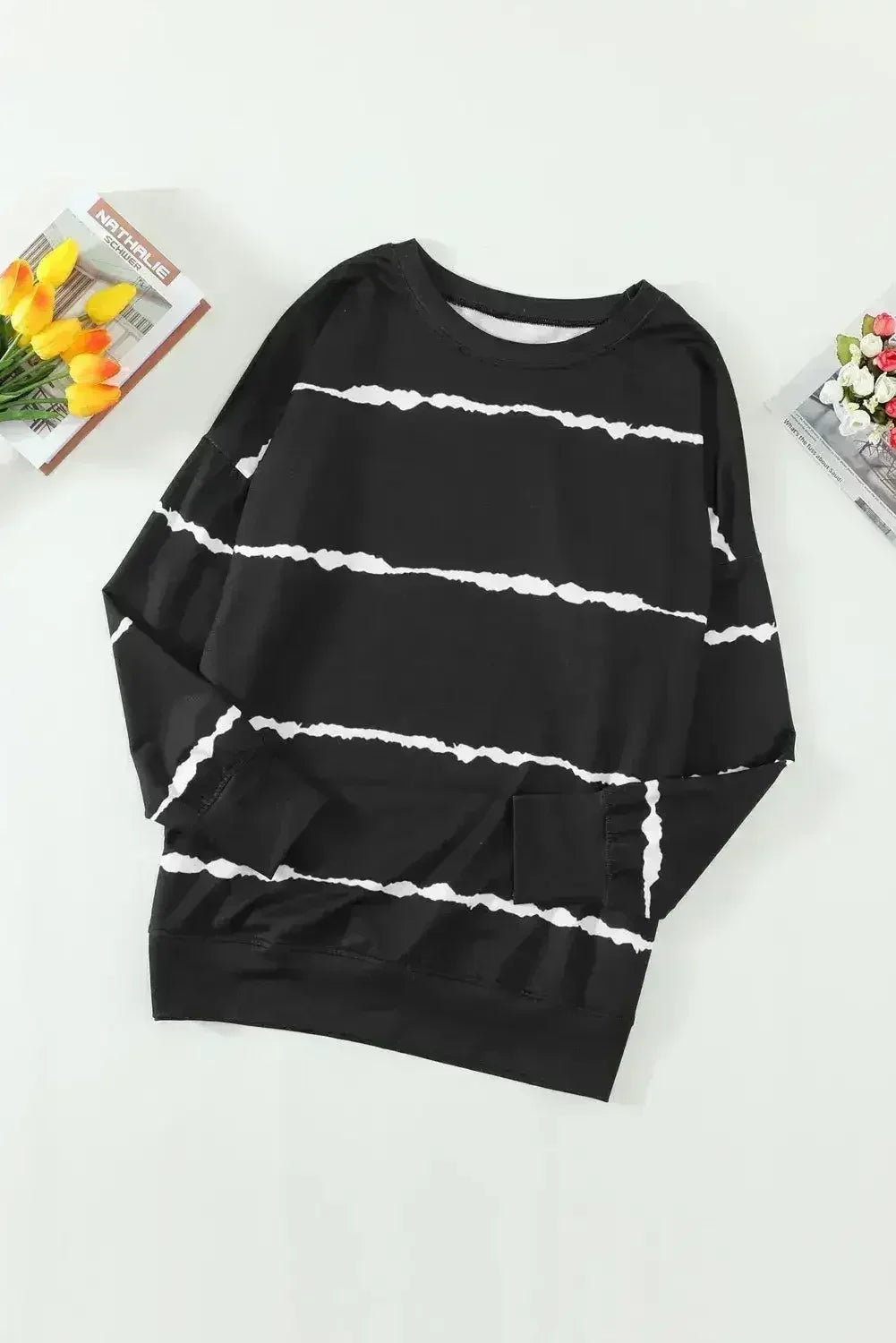 Sweat-shirt noir rayé tie-dye pour femme