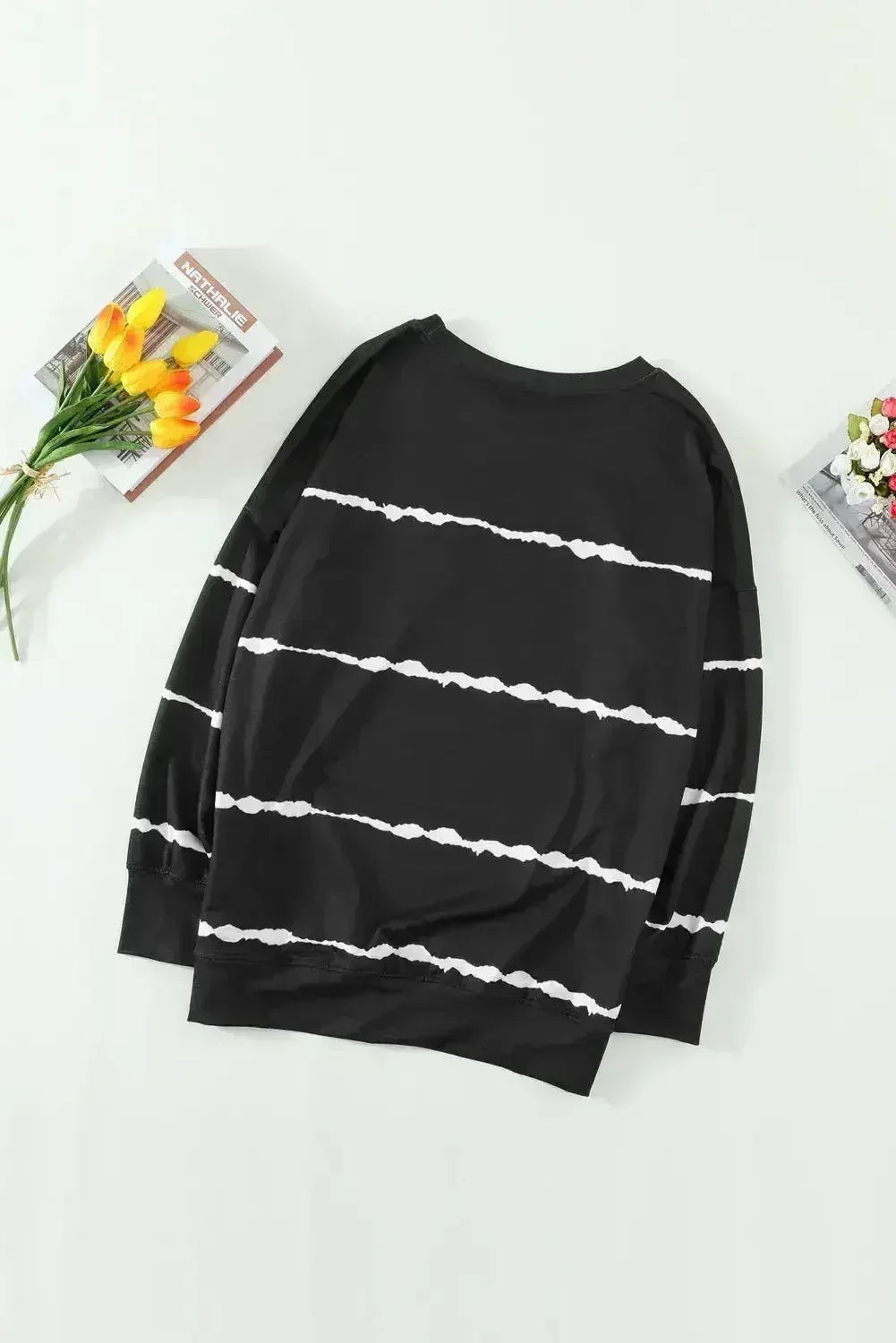 Sweat-shirt noir rayé tie-dye pour femme