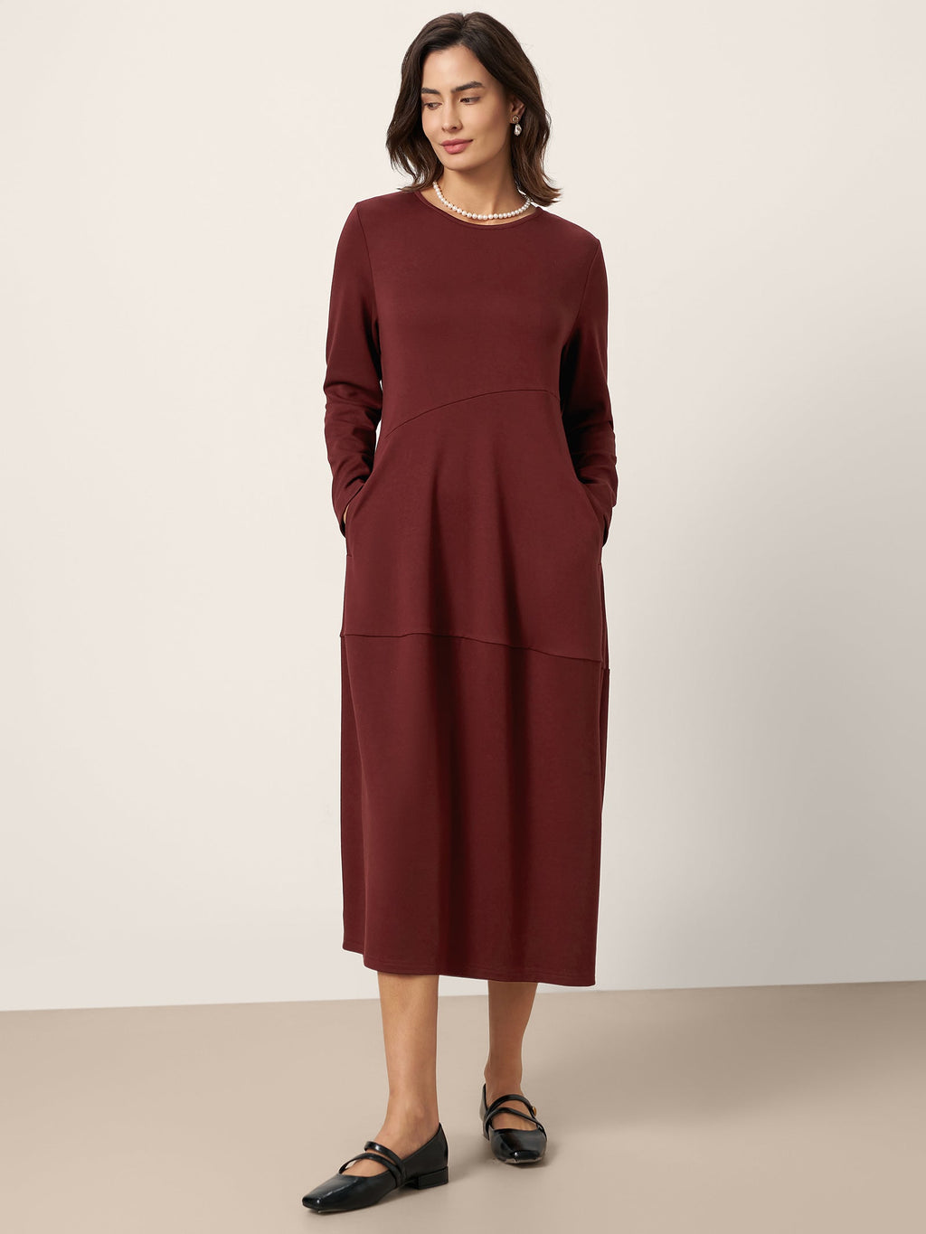 Robe midi asymétrique cocon en laine et coton AVERIE