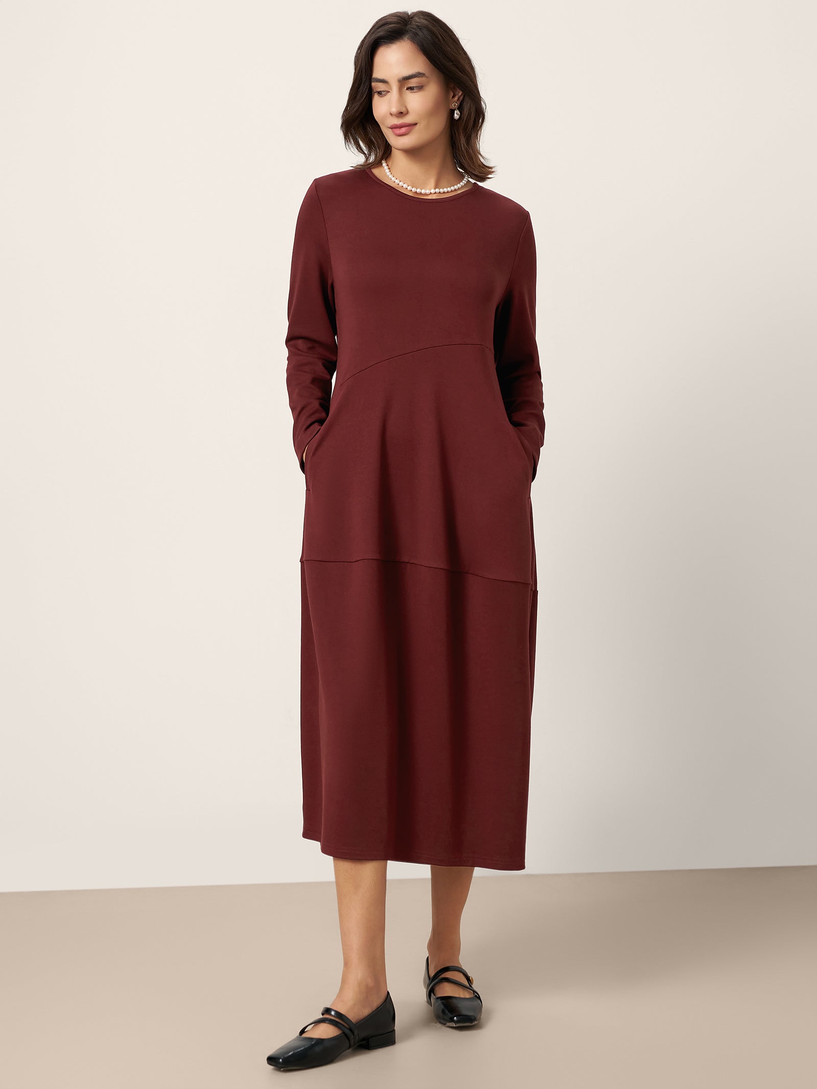 Robe midi asymétrique cocon en laine et coton AVERIE