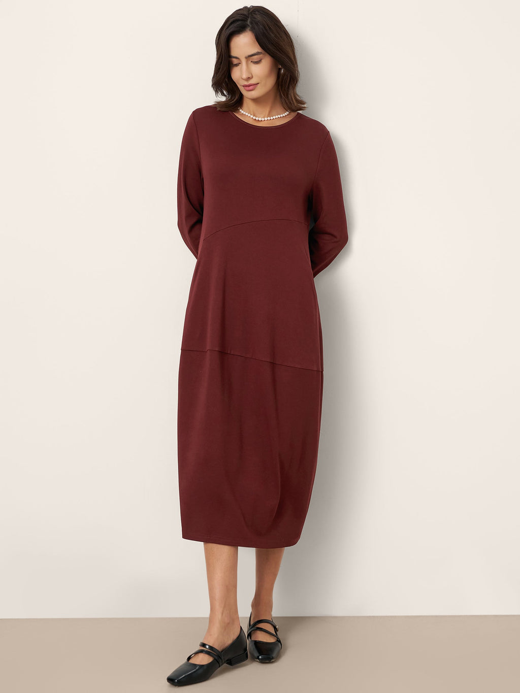 Robe midi asymétrique cocon en laine et coton AVERIE