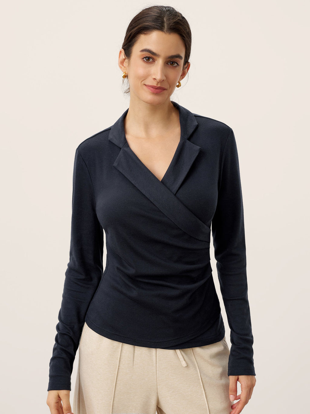 Top en laine asymétrique froncé sur le côté BRIONY