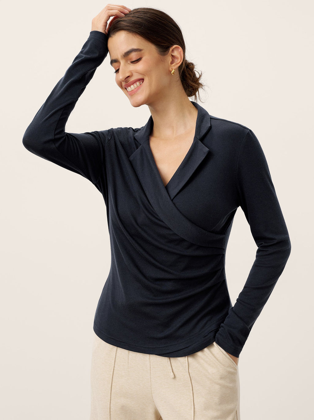 Top en laine asymétrique froncé sur le côté BRIONY