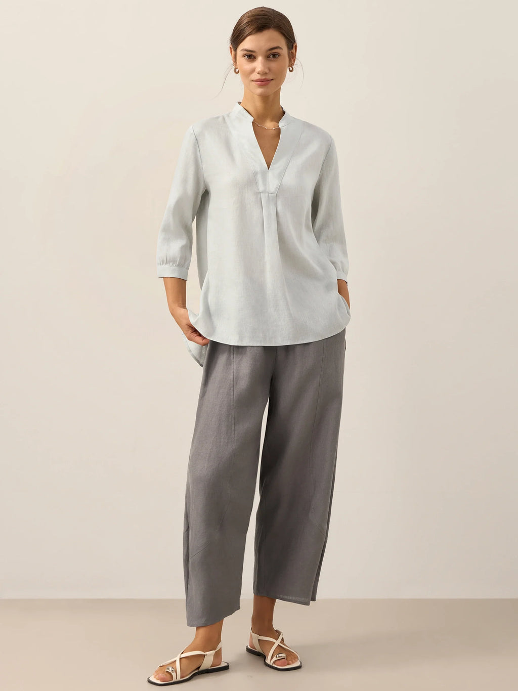 Pantalon classique cheville 100 % lin ZOE