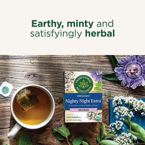 Traditional Medicinals Thé biologique Nuit tranquille Extra avec racine de valériane pour la relaxation, 16 sachets de thé (Paquet de 1)