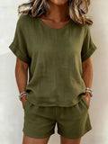 Ensemble T-shirt et short uni – Coton et lin, 10 couleurs