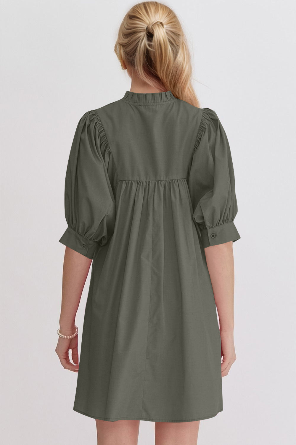 Mini-robe rose à manches bouffantes Robe décontractée et féminine pour femme Robe d'été simple et classique