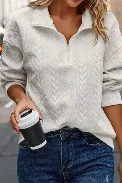 Sweat-shirt à manches longues et quart de zip texturé