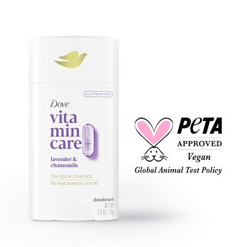 Dove Vitamincare+ Déodorant en stick sans aluminium pour 72 h de protection contre les odeurs Lavande et Camomille Déodorant respirant pour femmes 73 g