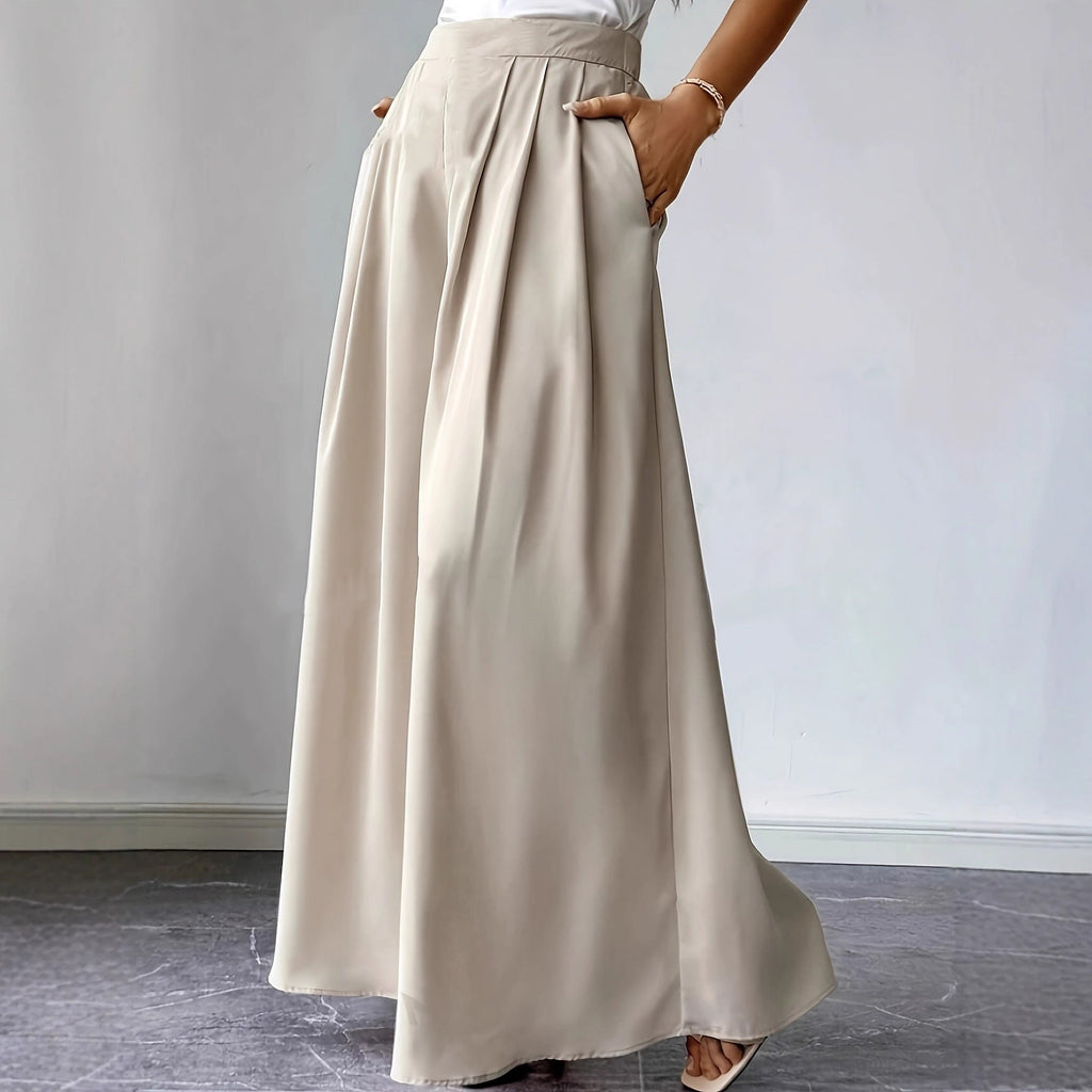 Pantalon large plissé taille haute pour femme – Lin bohème décontracté