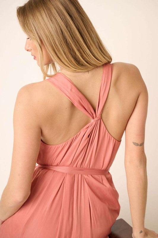 Robe longue débardeur cache-cœur ceinturée pour femme – Un style flatteur, chic et élégant pour vos événements