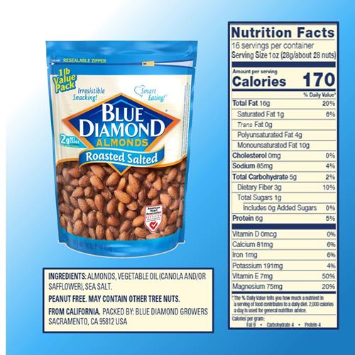 Amandes Blue Diamond, grillées salées, 453 g