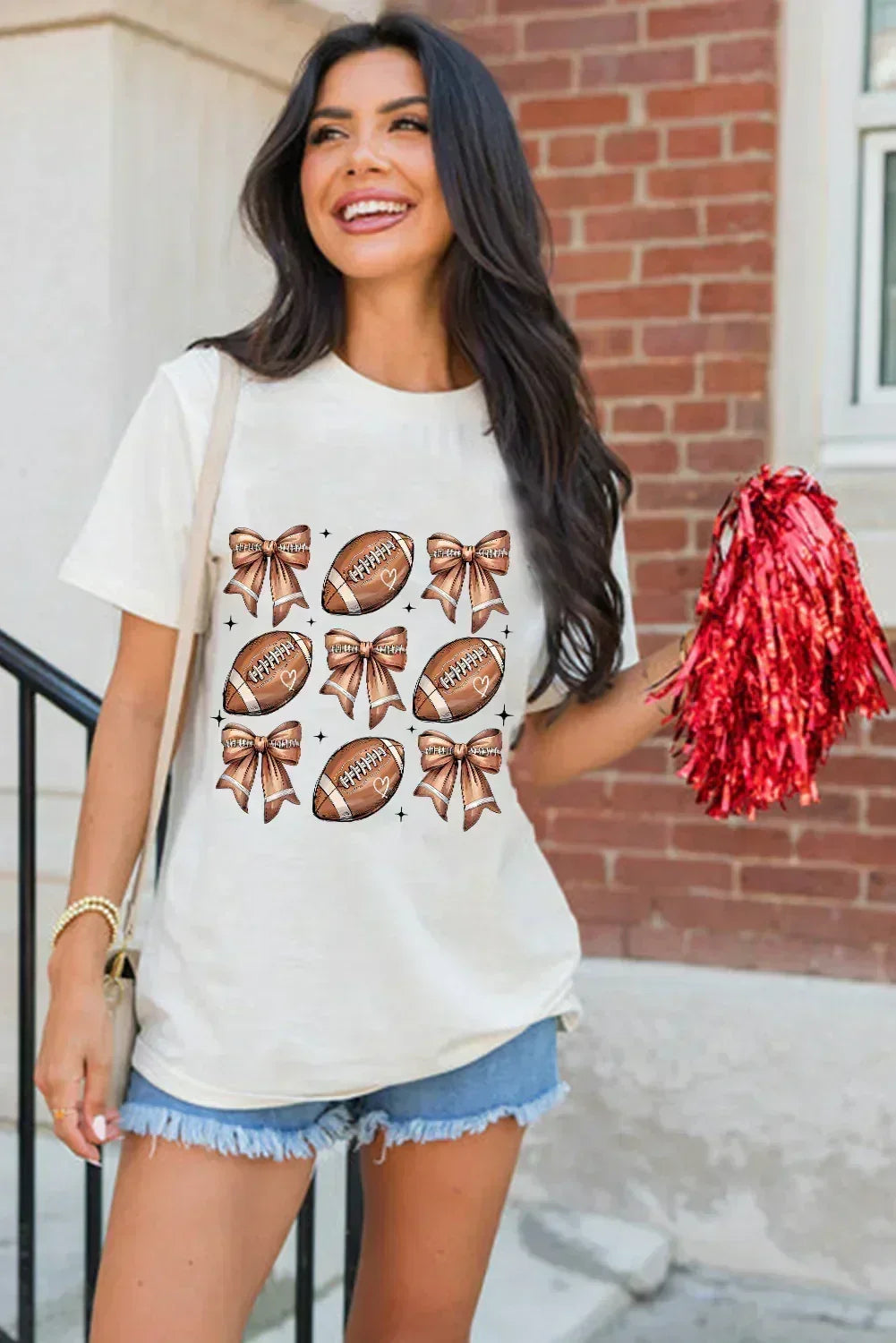 T-shirt blanc à imprimé nœud de mode rugby