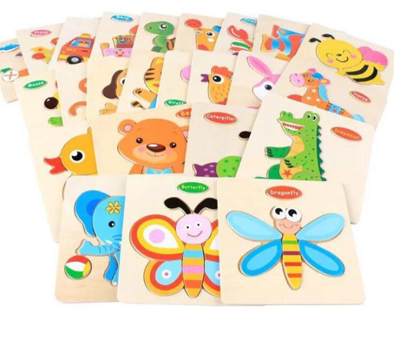 Jouets pour bébés Casse-tête en bois 3D Dessin animé Animal Intelligence Enfants Éducatif Cerveau Teaser Enfants Formes de Tangram Apprentissage