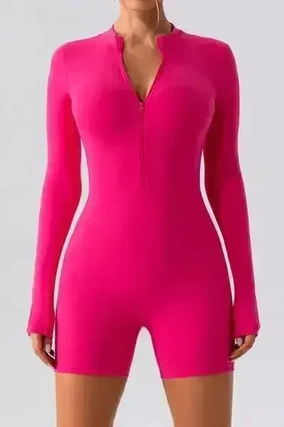 Combinaison-short active à manches longues et demi-zip