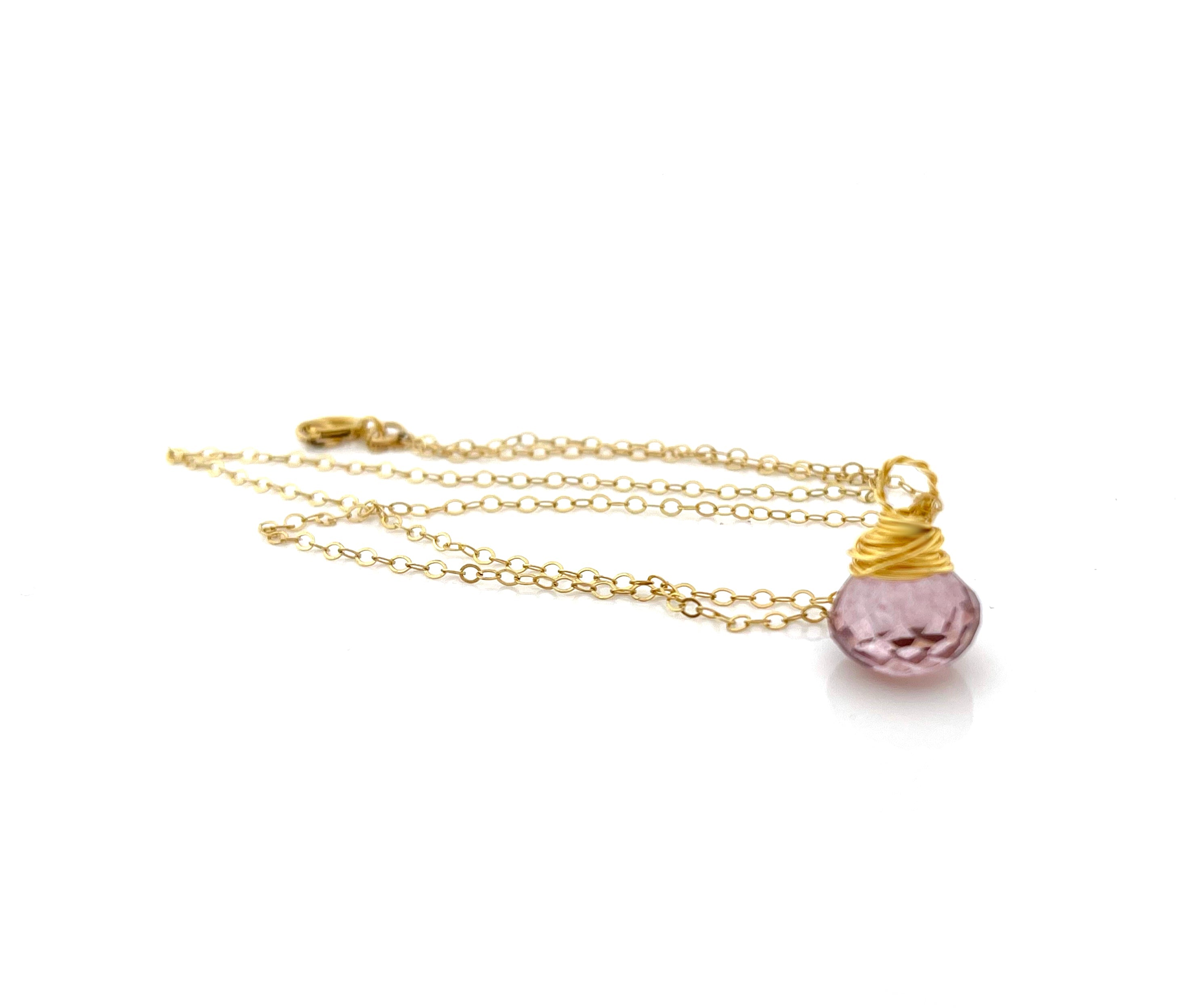 Strawberry Quartz Briolette 14k Gold Filled Necklace