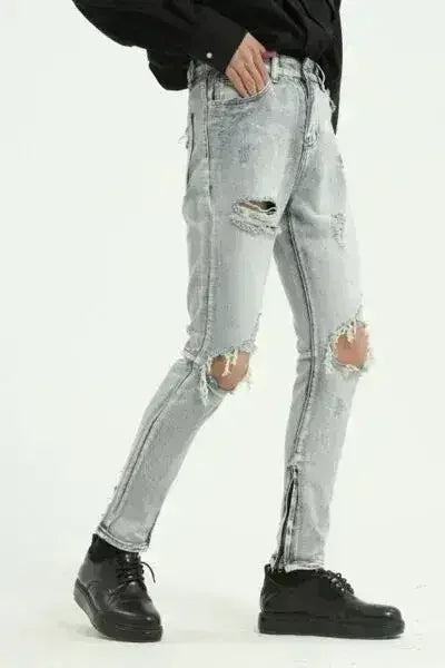 Jean usé avec poches et zip latéral