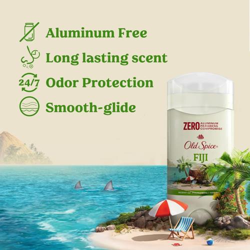 Déodorant Homme Old Spice Sans Aluminium, Fraîcheur Durable 24h/24 et 7j/7 et Parfum Longue Durée, Protection Anti-Transpiration et Anti-Odeurs 24h/24 et 7j/7, Fiji Avec Parfum Palmier + Noix de Coco, 85 g