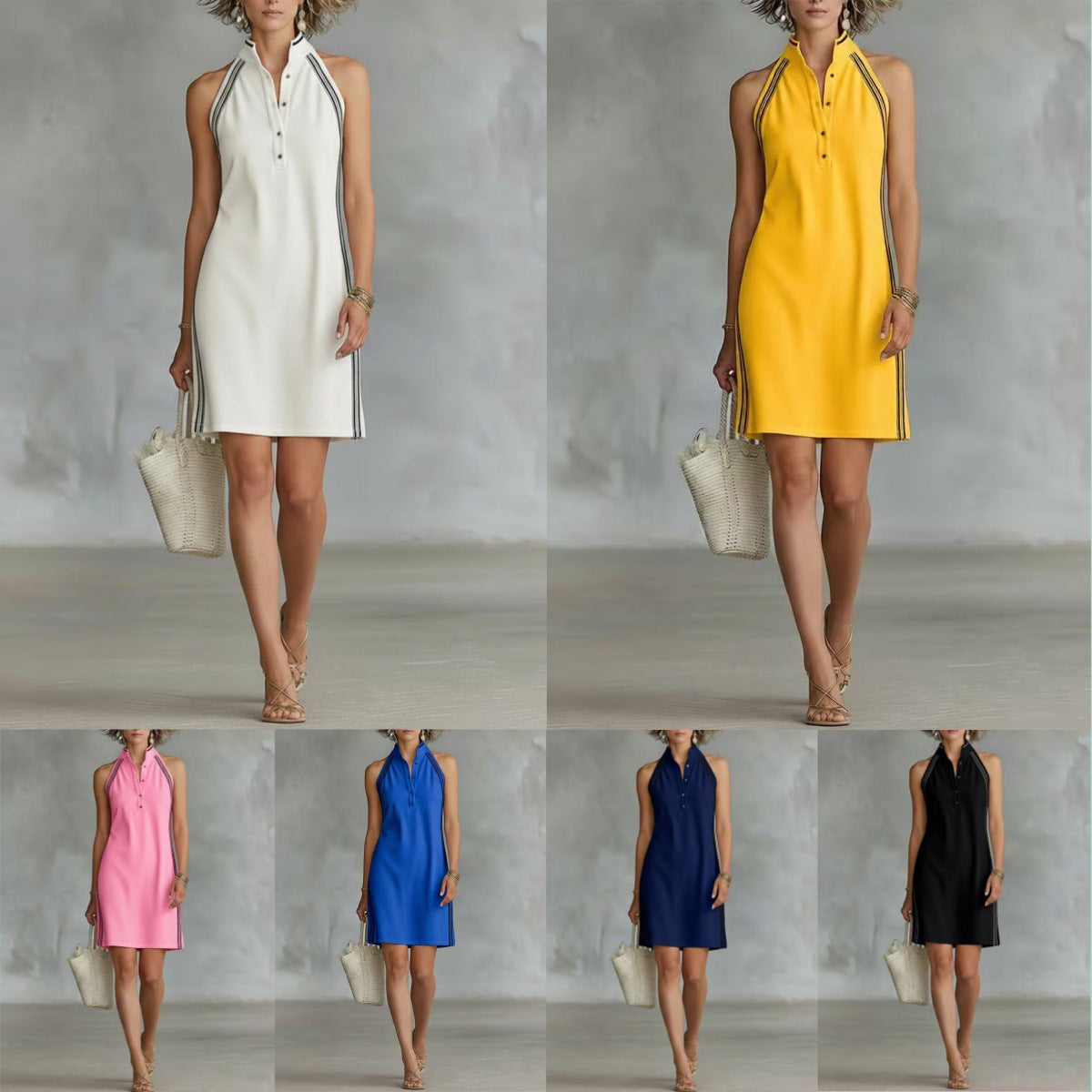 Robe Chemise sans Manches à Col Boutonné pour Femme