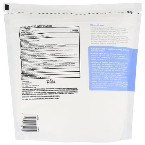 Whole Foods Market, Sel d'Epsom de premiers secours, Sulfate de magnésium USP, 96 onces