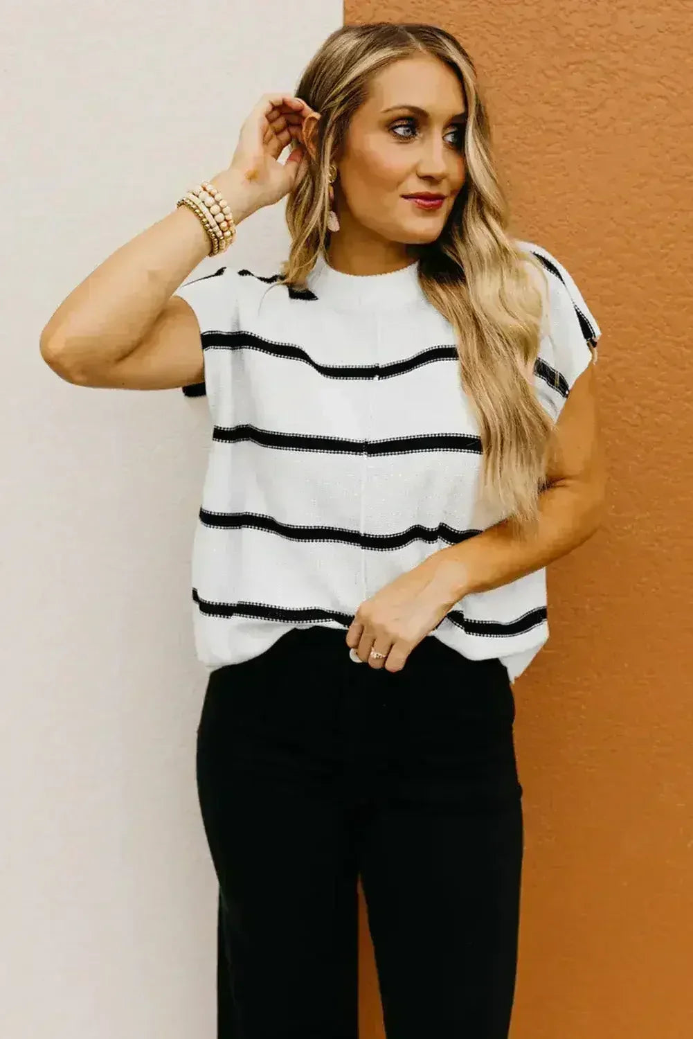 Pull à manches chauve-souris rayé - Tee-shirt oversize rayé | Femstylo