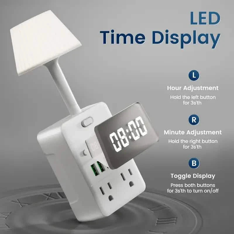 Multiprise multifonction 11-en-1 avec lampe de bureau, horloge, ports USB et protection contre les surtensions
