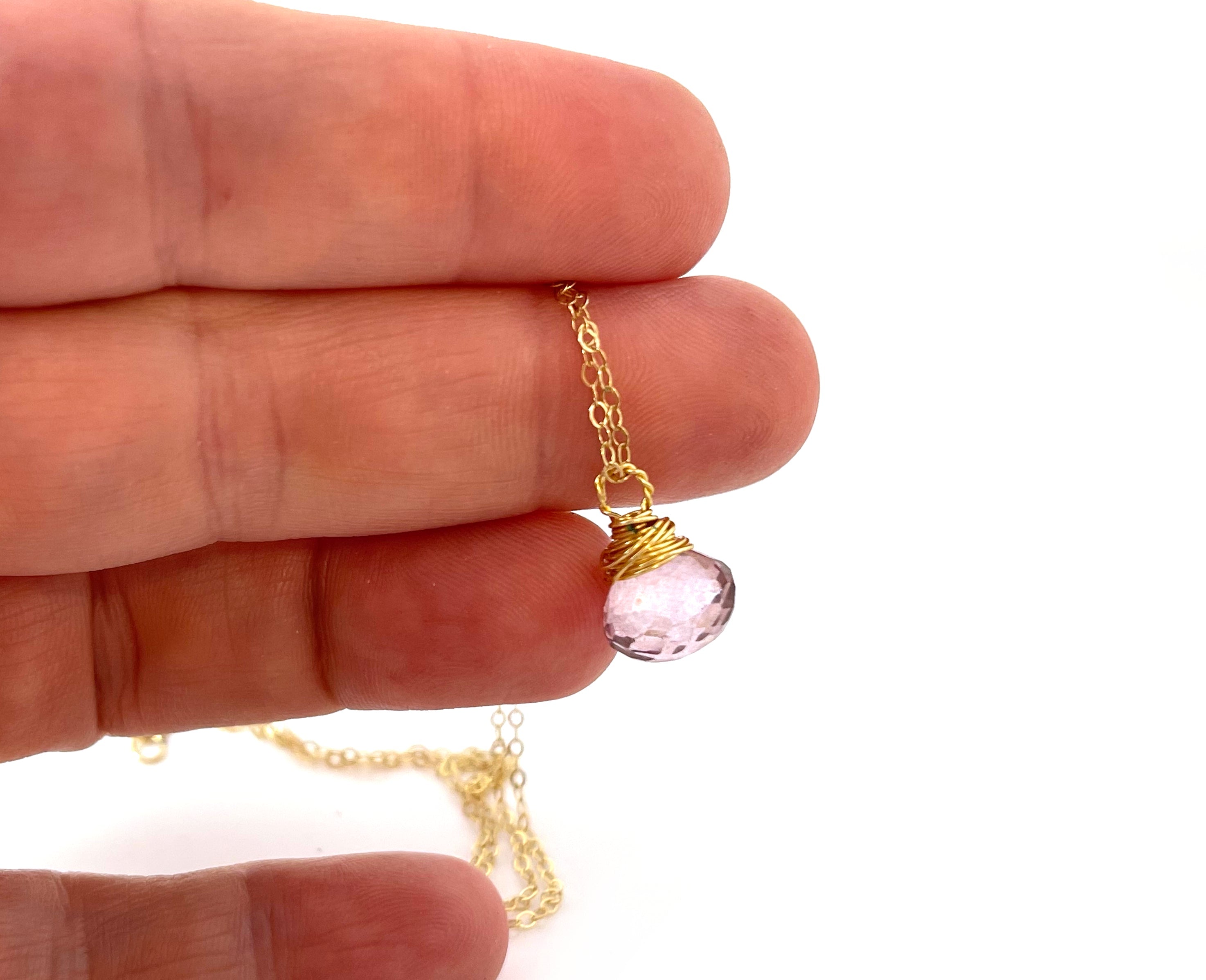 Strawberry Quartz Briolette 14k Gold Filled Necklace