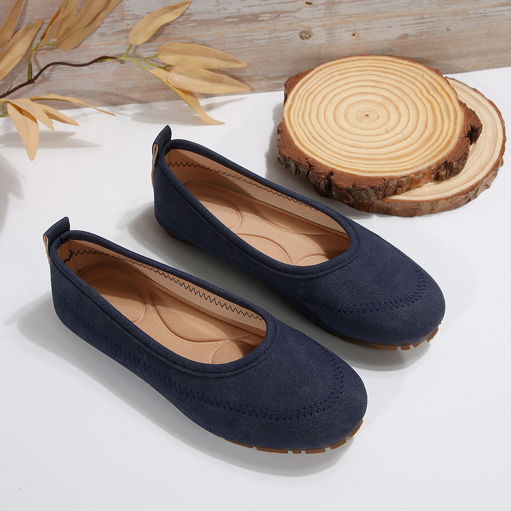 Mocassins Femme Décolletés à Bout Rond – Chaussures Plates Décontractées à Enfiler