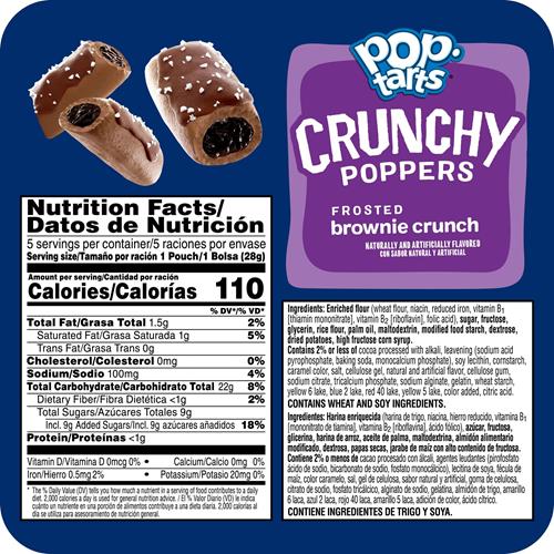 Pop-Tarts Crunchy Poppers Morceaux de collation croustillants fourrés, snacks pour enfants, snacks nomades, Frosted Brownie Crunch, boîte de 5 oz (5 sachets)
