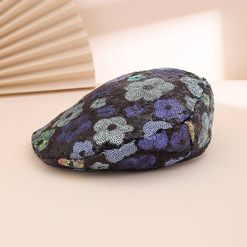 Béret à fleurs à paillettes – Chapeau de peintre tendance pour femme | Style décontracté et extérieur