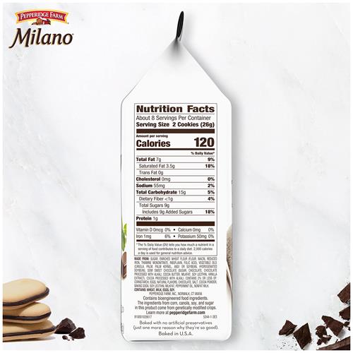 Biscuits Pepperidge Farm Milano Chocolat Menthe, sac de 198 g (15 biscuits)