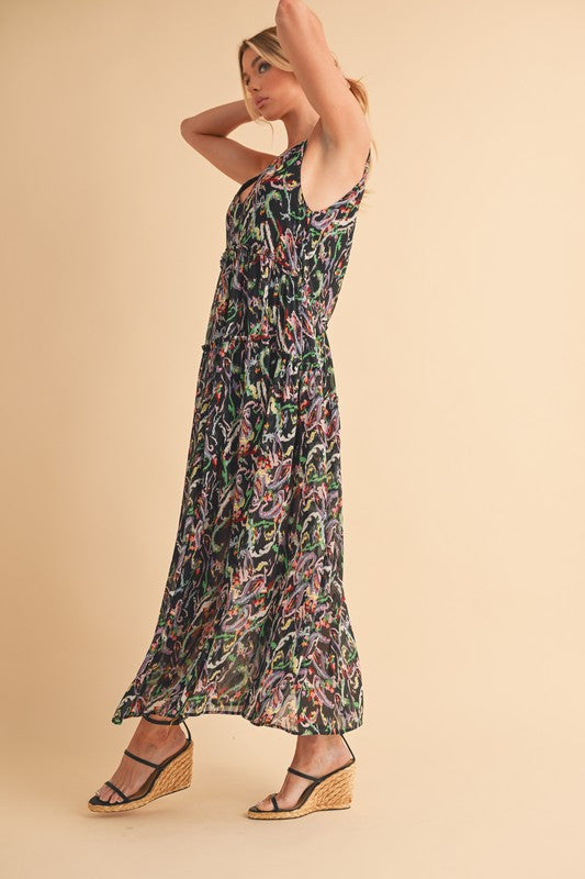 Robe Confortable À Bretelles Imprimée À Volants En V Pour Femme – Ludique, Féminine et Amusante pour les Journées d'Été
