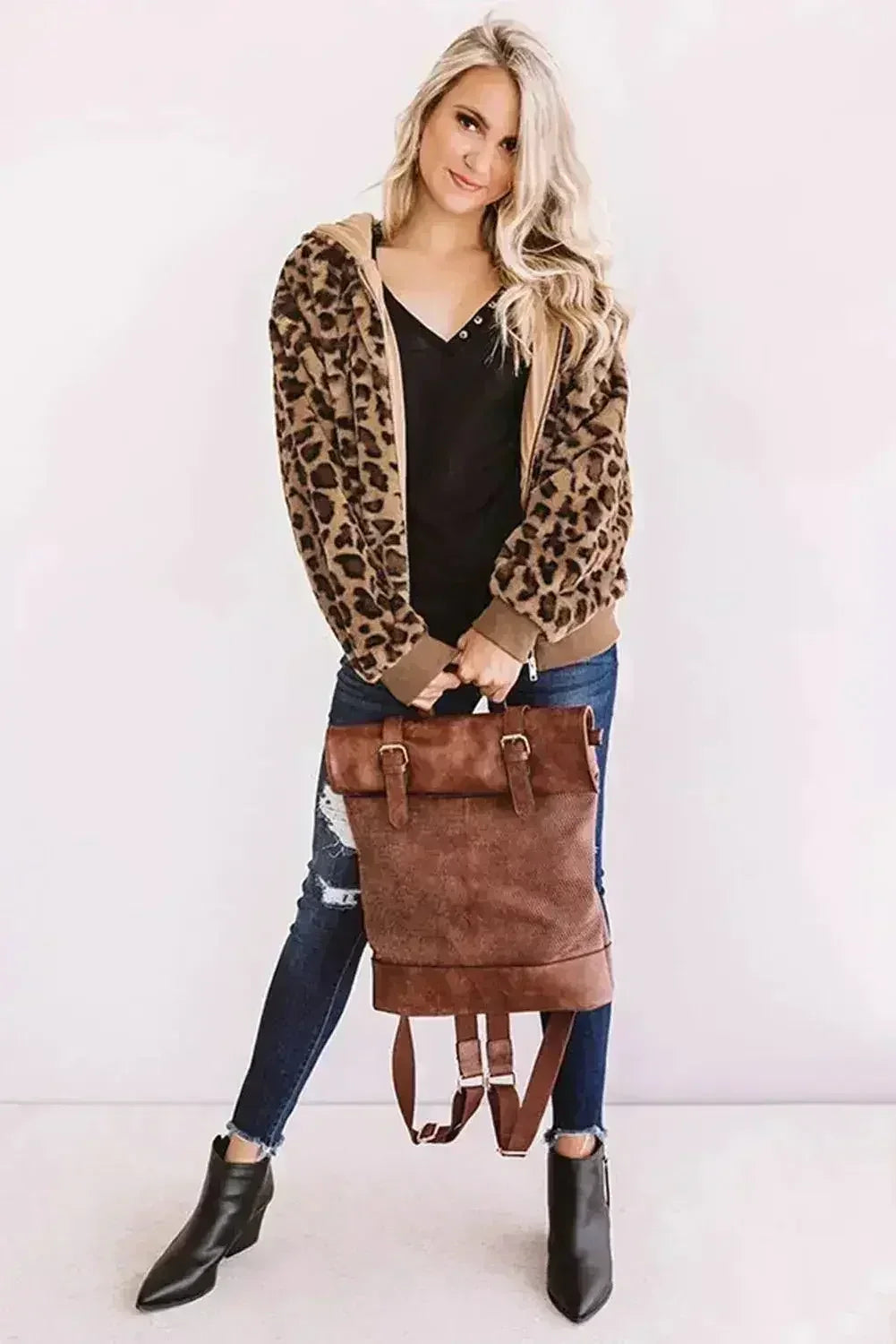 Veste léopard douillette en peluche