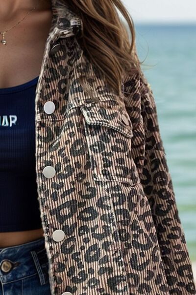 Veste légère léopard boutonnée à manches longues, imprimé audacieux et tendance, vêtement d'extérieur de luxe