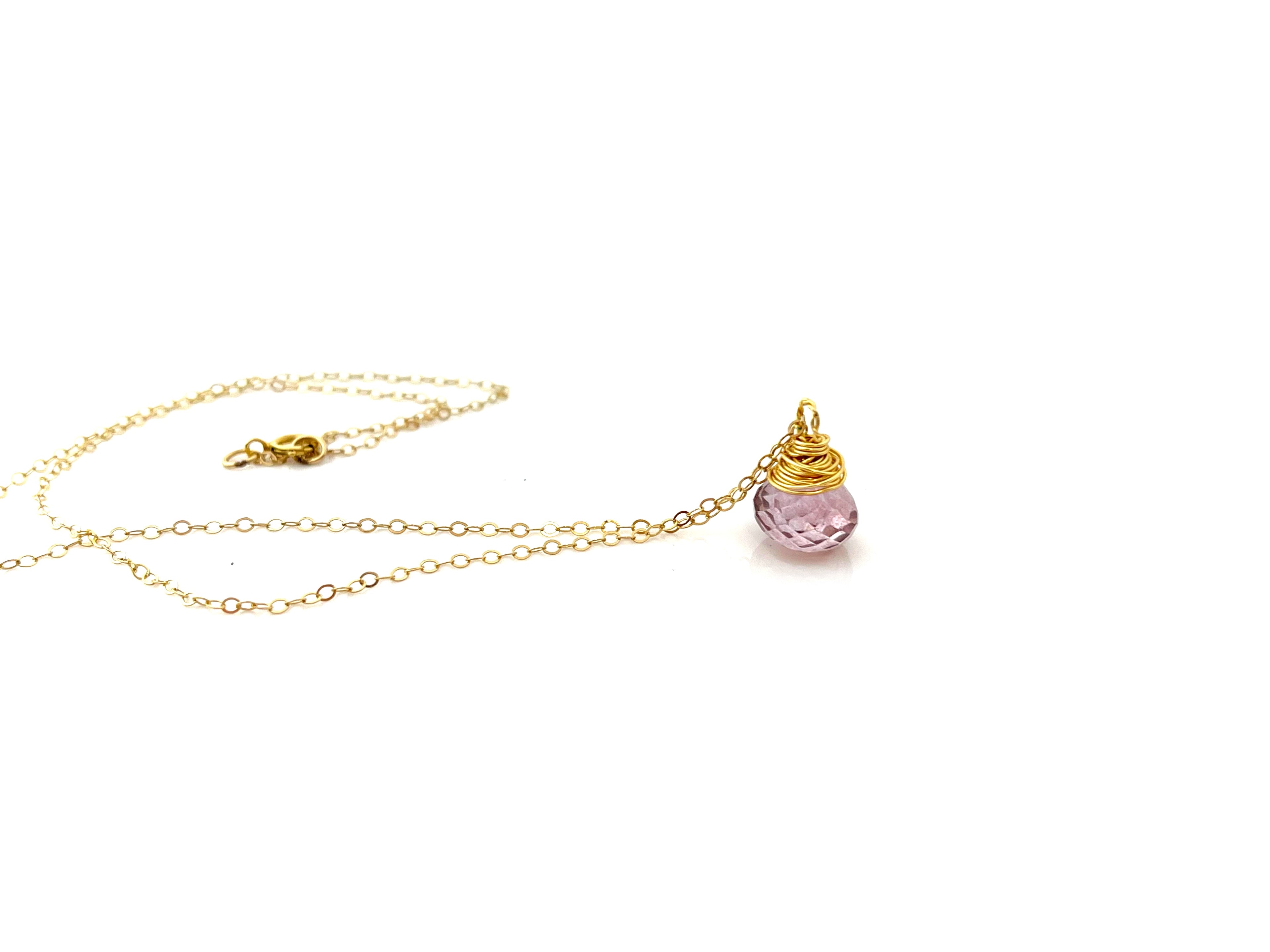 Strawberry Quartz Briolette 14k Gold Filled Necklace