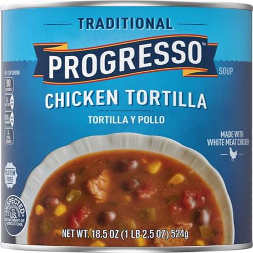 Progresso Traditionnelle, Soupe en conserve Poulet Tortilla, Sans gluten, 524 g.