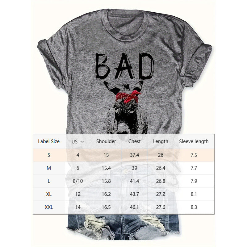 T-shirt décontracté femme à manches courtes avec imprimé animal et lettrage