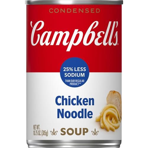 Soupe aux nouilles et au poulet condensée Campbell’s, 25 % moins de sodium, conserve de 305 g