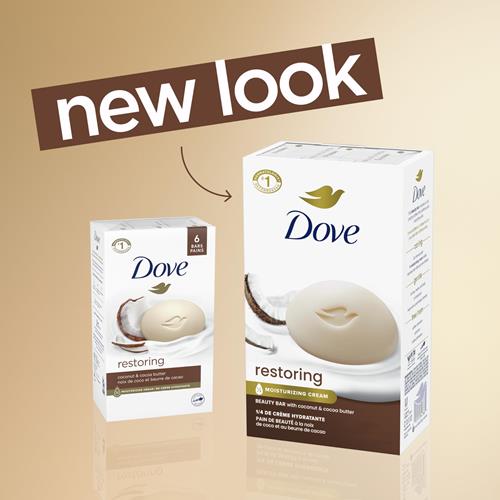 Pain de beauté Dove Noix de coco & Beurre de cacao réparateur, 6 pains, pour une peau restaurée et nourrie, 106 g