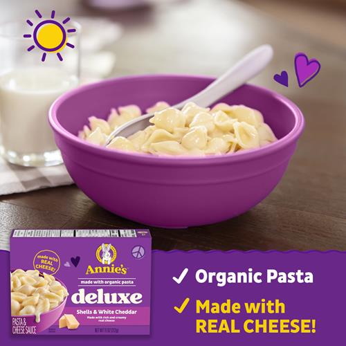 Annies Deluxe Macaroni au Fromage Biologique, Vrai Fromage Blanc Cheddar et Coquilles, 312g