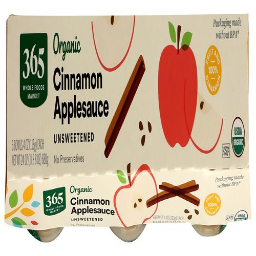 Whole Foods Market, Compote de pommes à la cannelle biologique non sucrée, 680 g, Paquet de 6