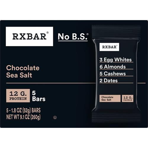 Barres protéinées Rxbar, En-cas protéiné, Barres d'en-cas, Chocolat et sel de mer, 9,1 oz (5 barres)