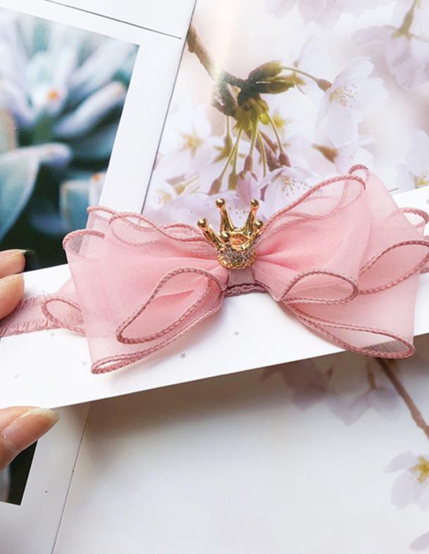 Bandeau Élastique de Luxe pour Bébés Filles, Fait Main, Moderne, avec Perles, Nœud et Couronne en Dentelle