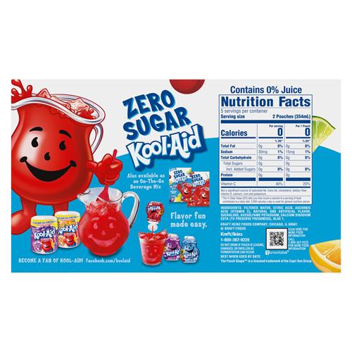 Boisson gazeuse Kool-Aid Jammers Punch Tropical Zéro Sucre, édulcorée artificiellement, boîte de 10 unités, sachets de 177 ml