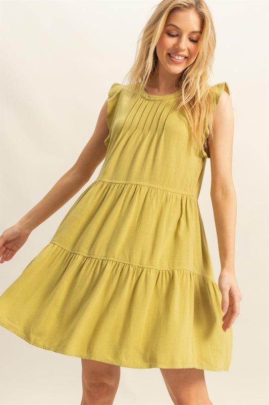 Robe étagée à col rond et manches à volants pour femme – Robe étagée féminine et ludique avec manches à volants pour occasions décontractées ou habillées