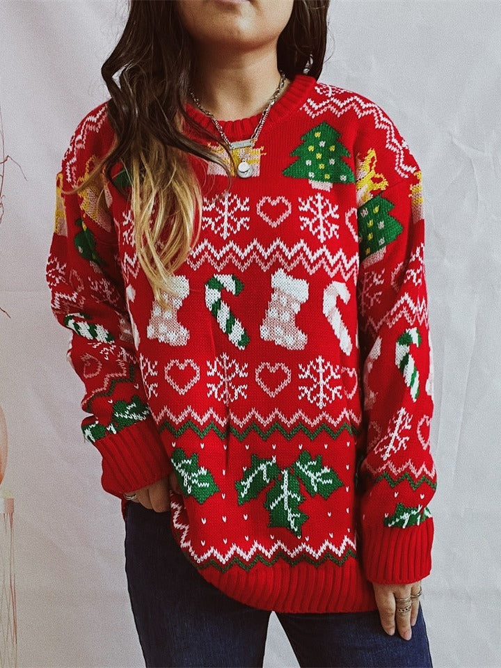 Pull ample et élégant à col rond et manches longues pour femme