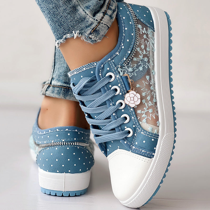 Baskets en toile décontractées à pois et broderies florales pour femme