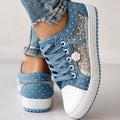 Baskets en toile décontractées à pois et broderies florales pour femme